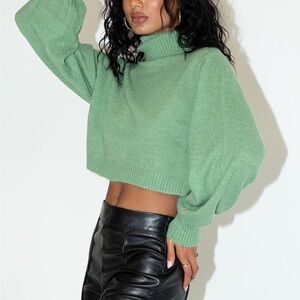 Princess Polly Green Turtleneck Cropped Sweater